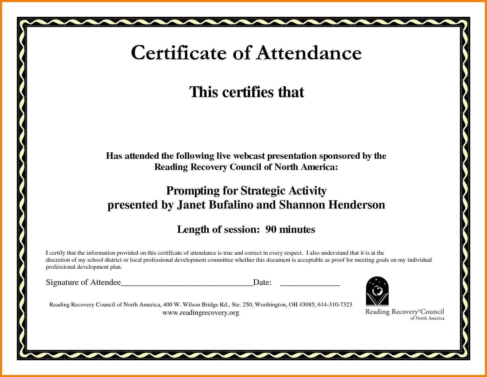 Sample Computer Course Completion Certificate Fres Beautiful Regarding Attendance Certificate Template Word