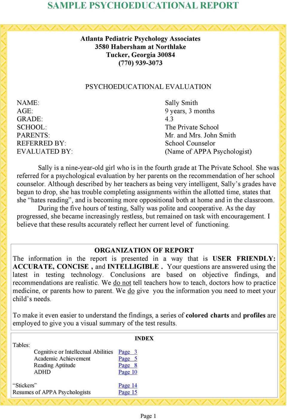 Sample Psychoeducational Report – Pdf Free Download With Regard To Psychoeducational Report Template