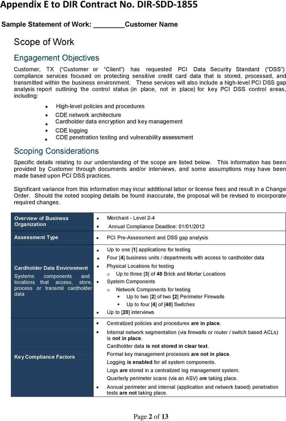 Sample Statement Of Work - Pdf Free Download Intended For Pci Dss Gap Analysis Report Template