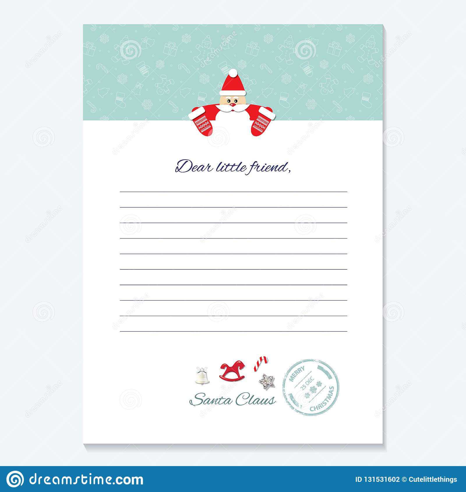 Santa Claus Letter. Decorative Blank Template A4. Vector Within Blank Letter From Santa Template