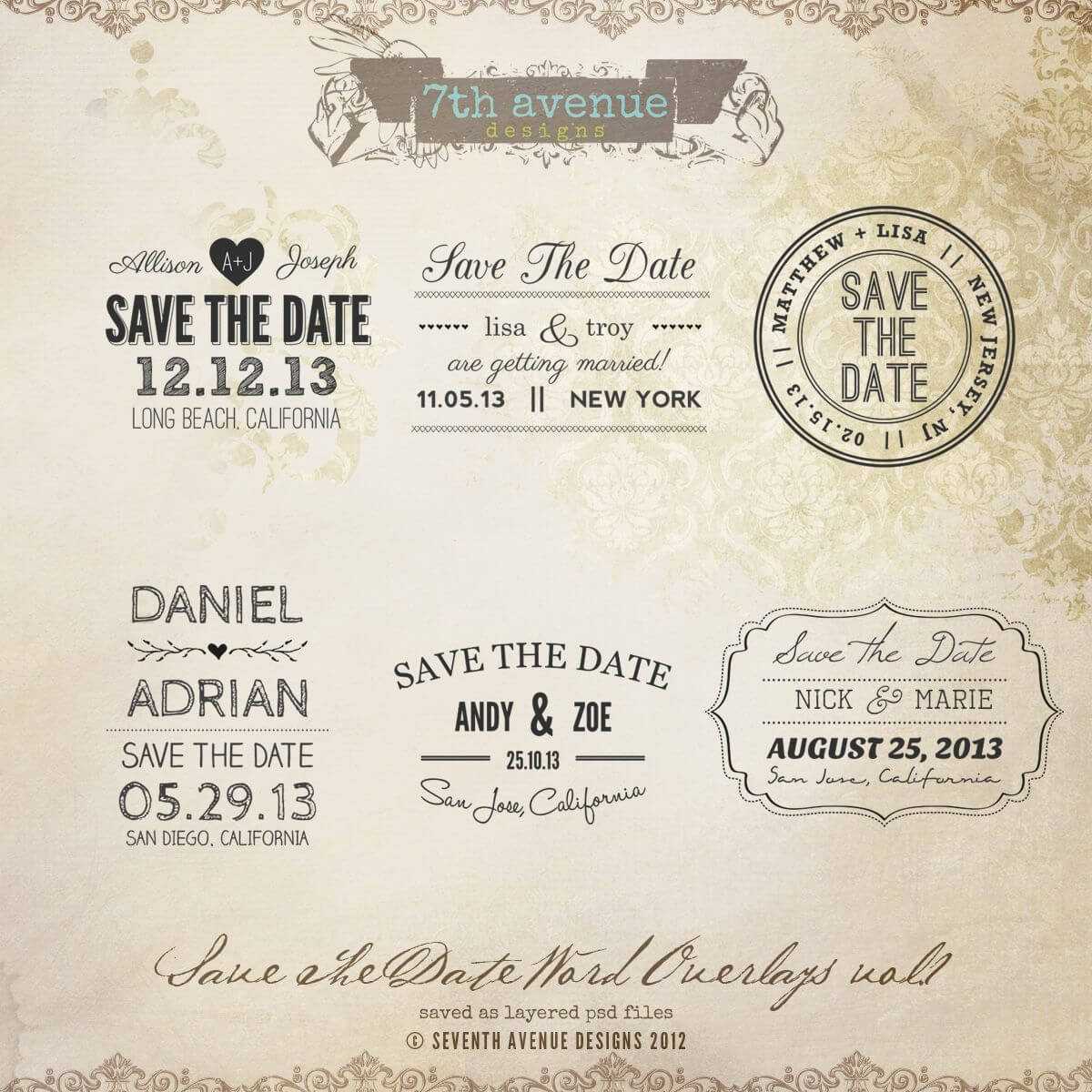 Save The Date Word Overlays Vol.1 | 7Thavenuedesign For Save The Date Templates Word