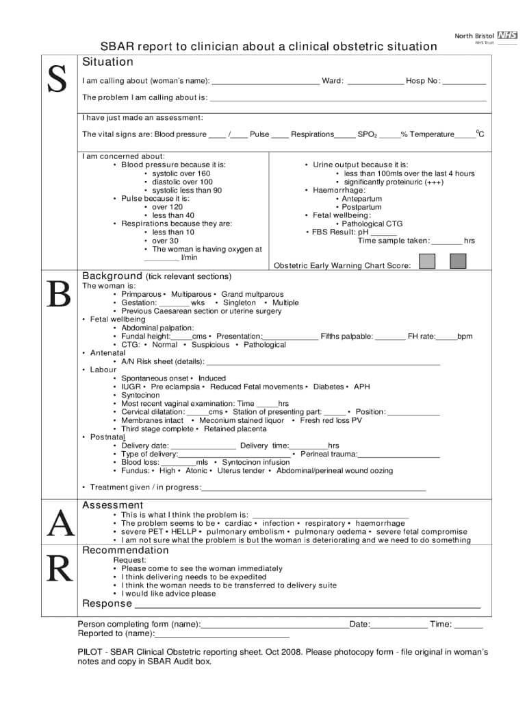 Sbar Template - Fill Online, Printable, Fillable, Blank Intended For Sbar Template Word