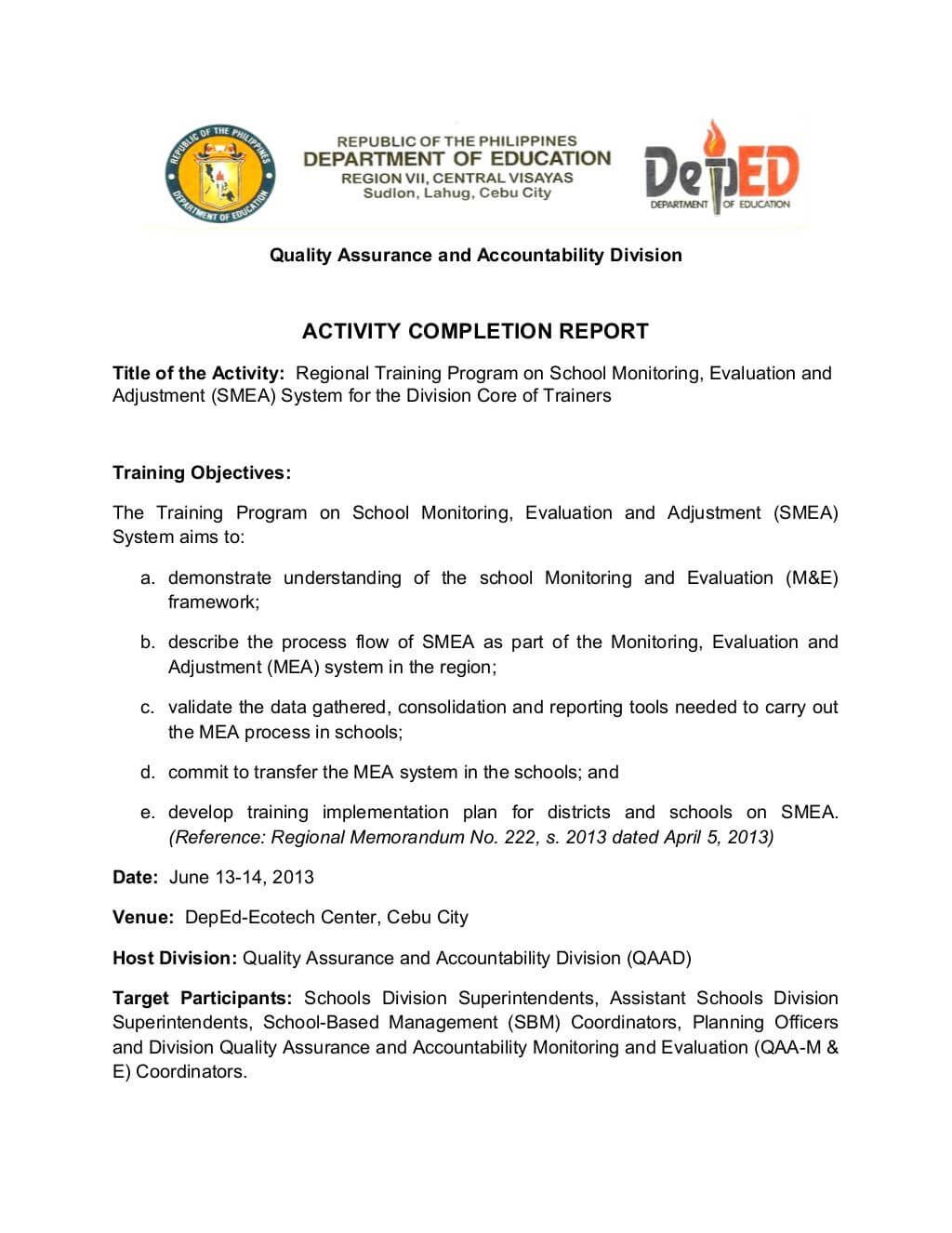 School Monitoring, Evaluation And Adjustment  Activity Inside Monitoring And Evaluation Report Template