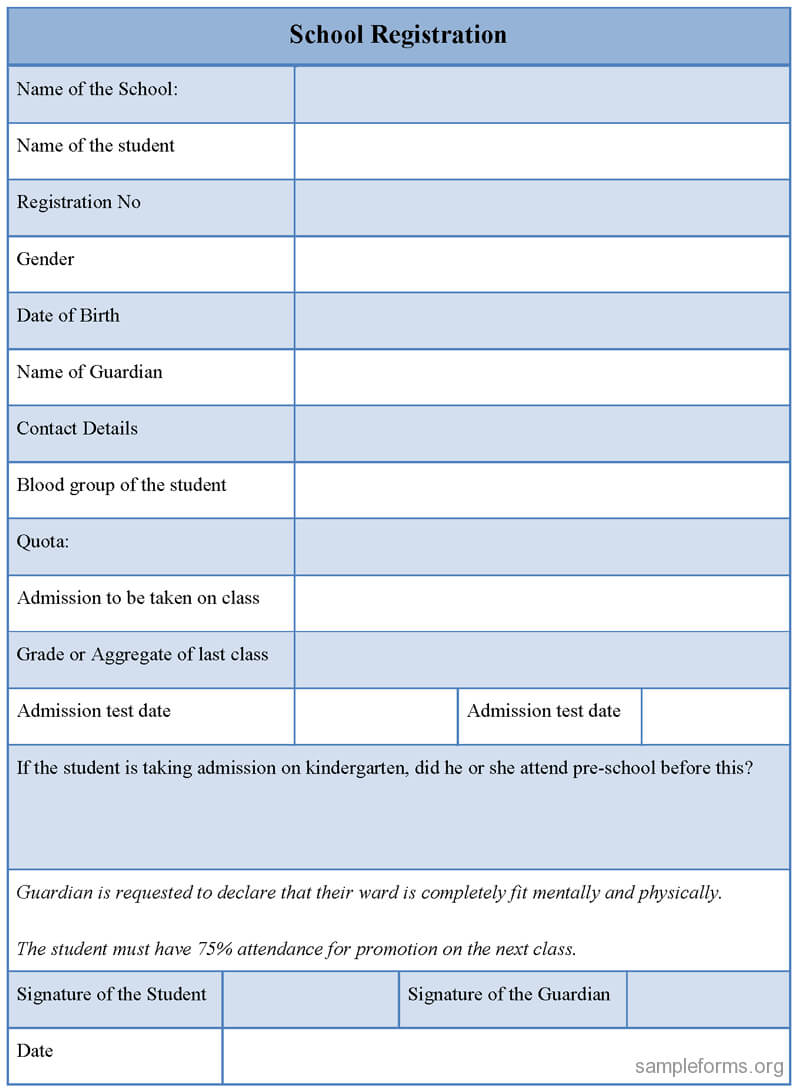 School Registration Form : Sample Forms With Regard To School Registration Form Template Word