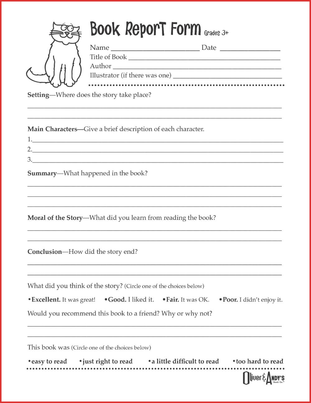 Second Grade Book Report Template Book Report Form Grades 3 Pertaining To Book Report Template Middle School
