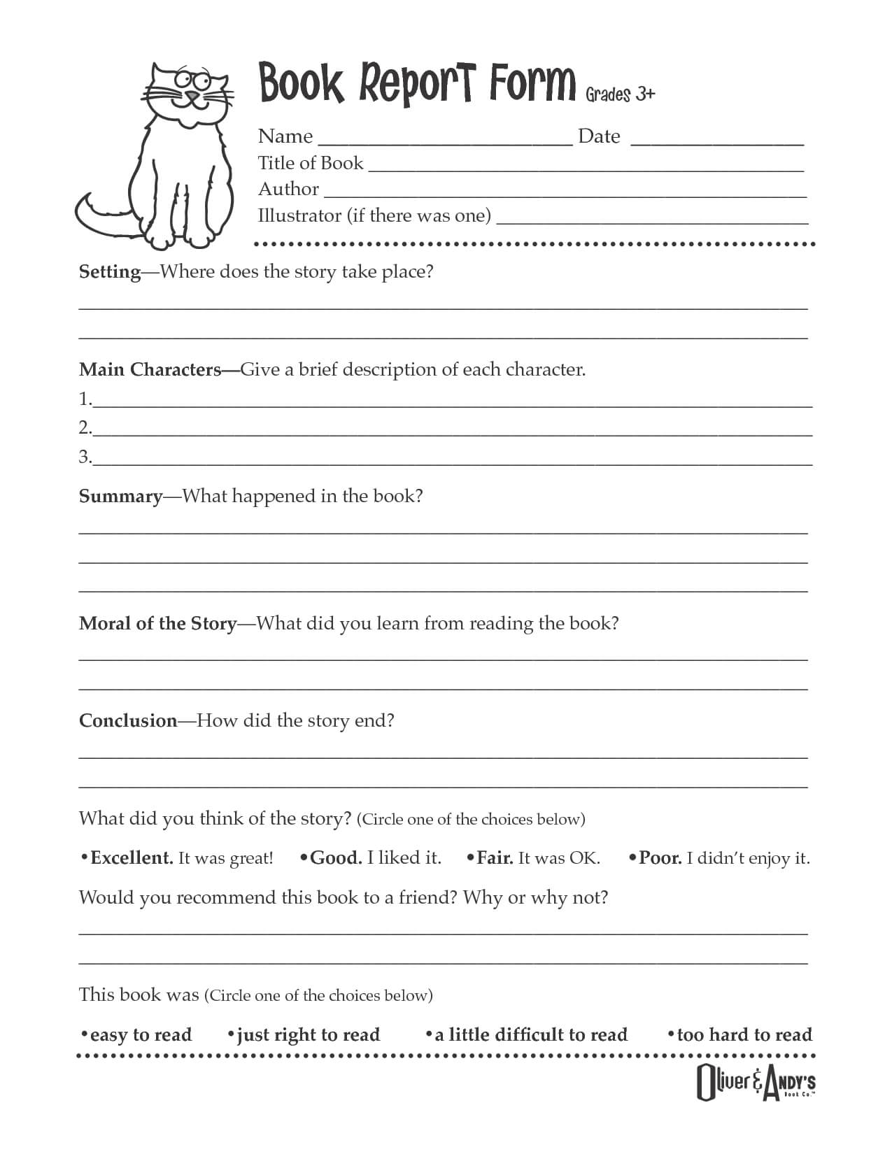 Second Grade Book Report Template | Book Report Form Grades In Book Report Template 4Th Grade