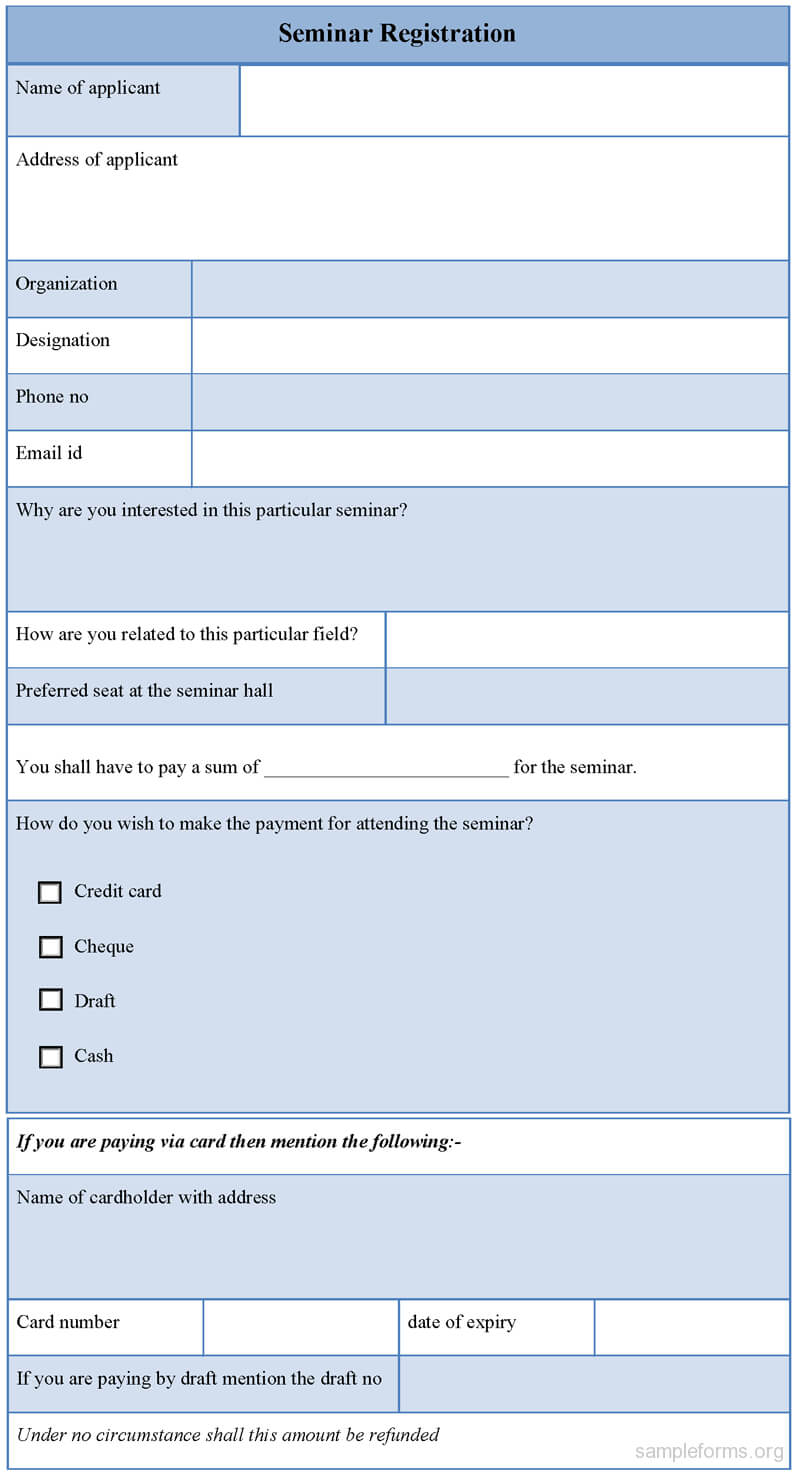 Seminar Registration Form : Sample Forms Pertaining To Seminar Registration Form Template Word