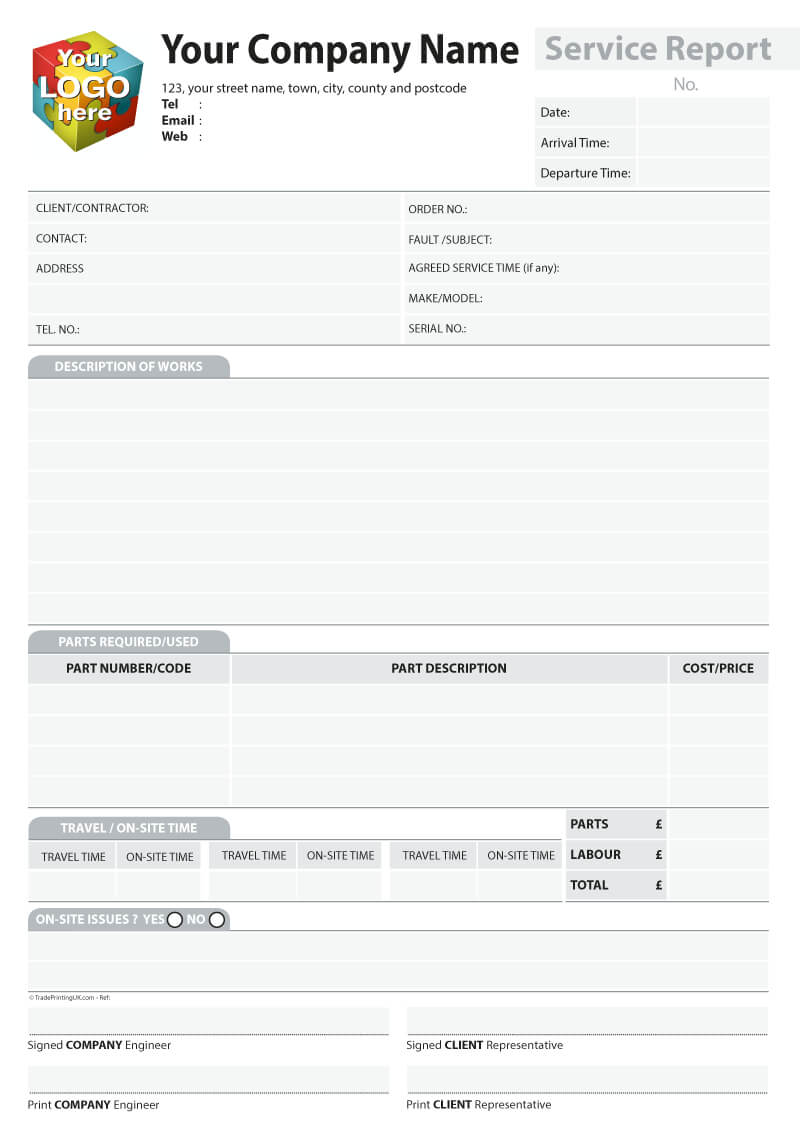 Service Report Template Artwork For Carbonless Ncr Printing For Drainage Report Template