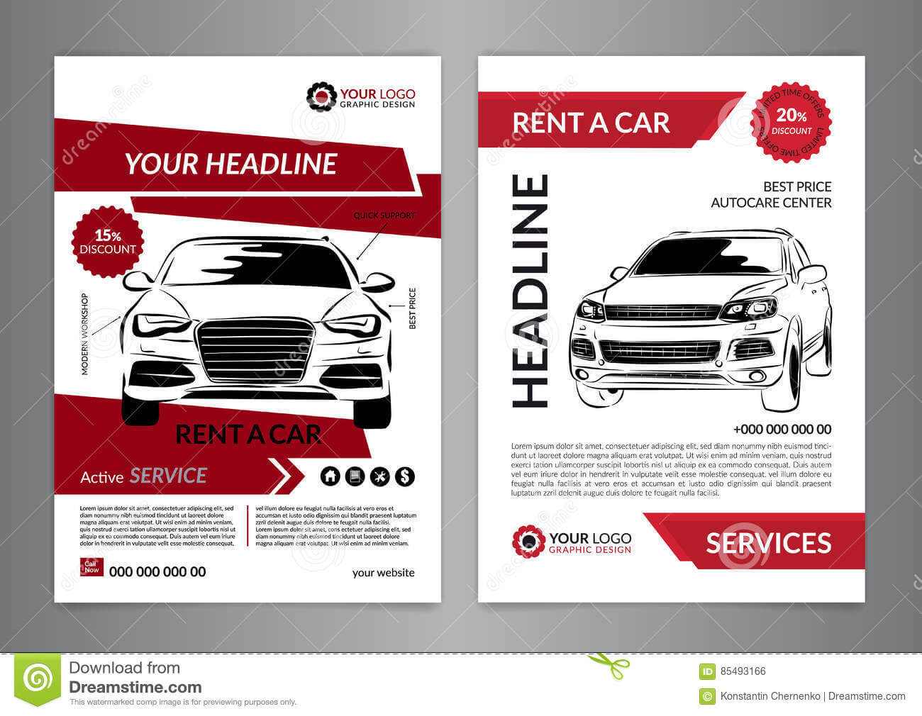 Set A4 Rent A Car Business Flyer Template. Auto Service Within Automotive Gift Certificate Template