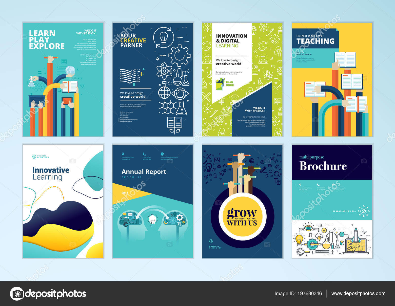 Set Brochure Design Templates Subject Education School Regarding School Brochure Design Templates