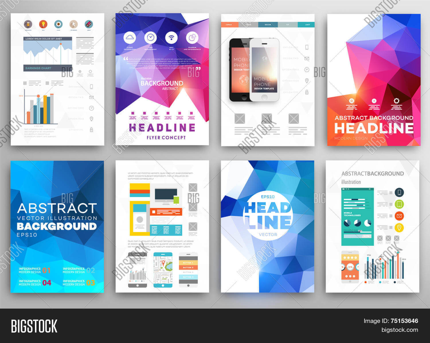 Set Flyer, Brochure Vector & Photo (Free Trial) | Bigstock Throughout Online Free Brochure Design Templates