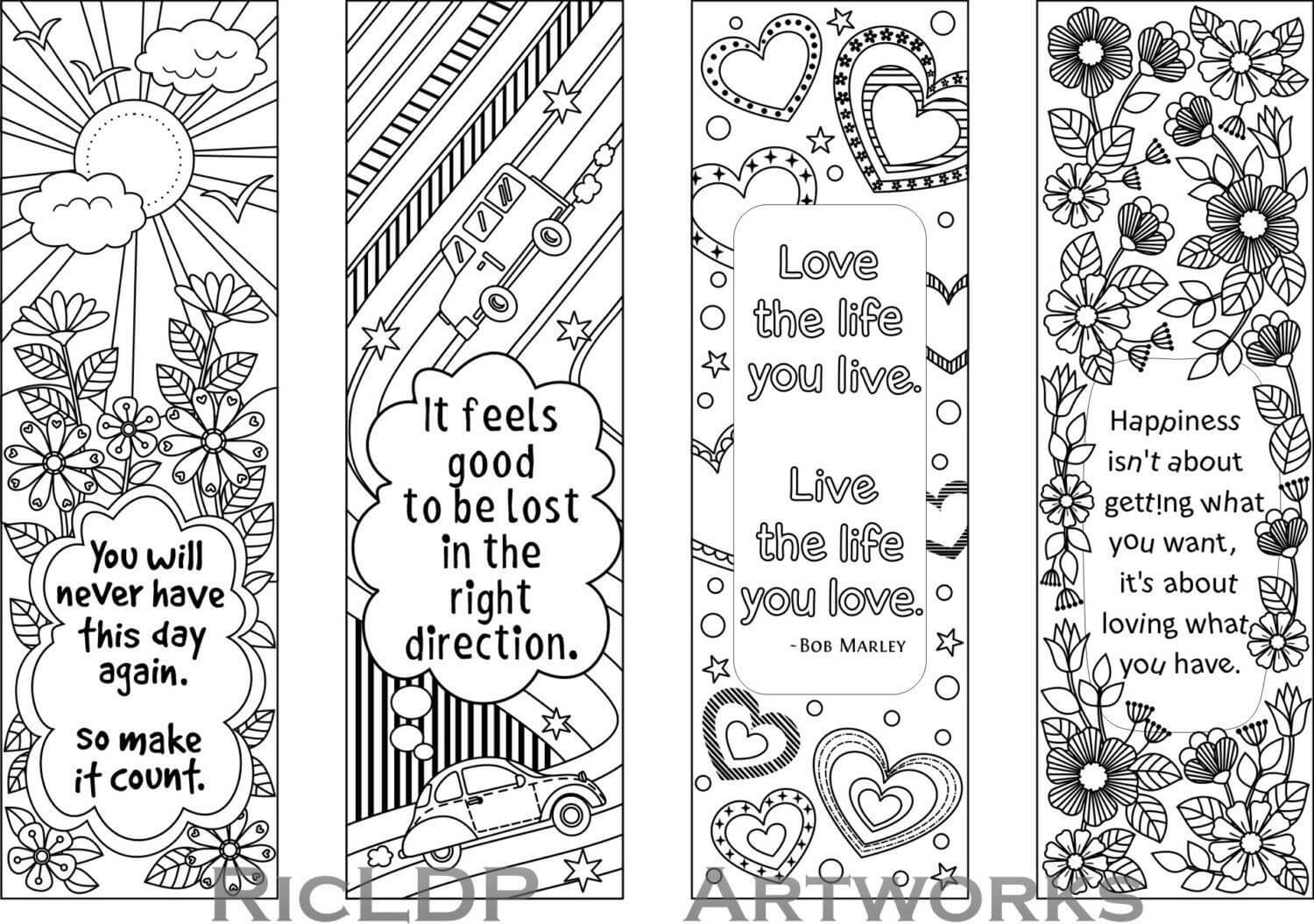 Set Of 4 Coloring Bookmarks With Quotes, Bookmark Templates With Free Blank Bookmark Templates To Print