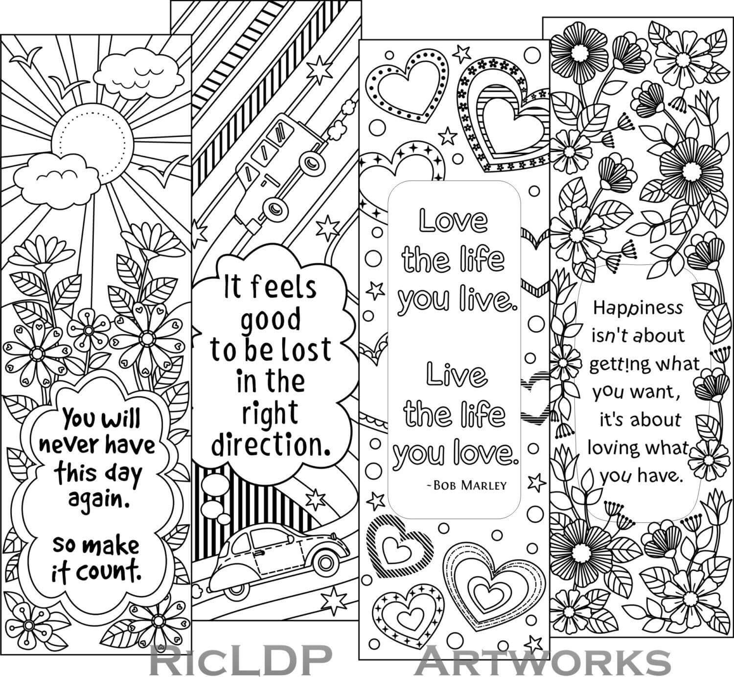 Set Of 4 Coloring Bookmarks With Quotes, Bookmark Templates With Regard To Free Blank Bookmark Templates To Print