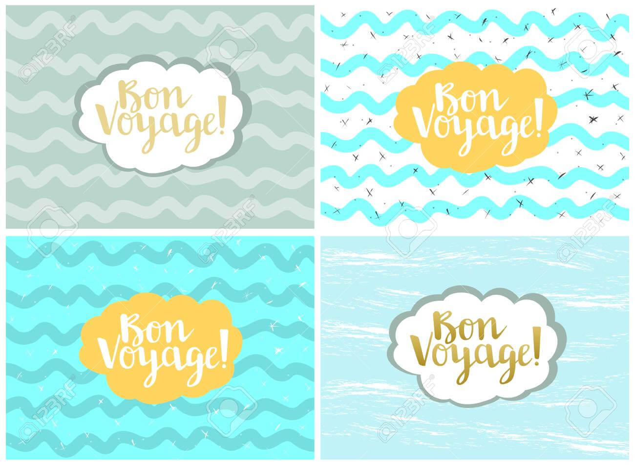 Set Of Four Cards, Vector Templates. Bon Voyage. Pertaining To Bon Voyage Card Template