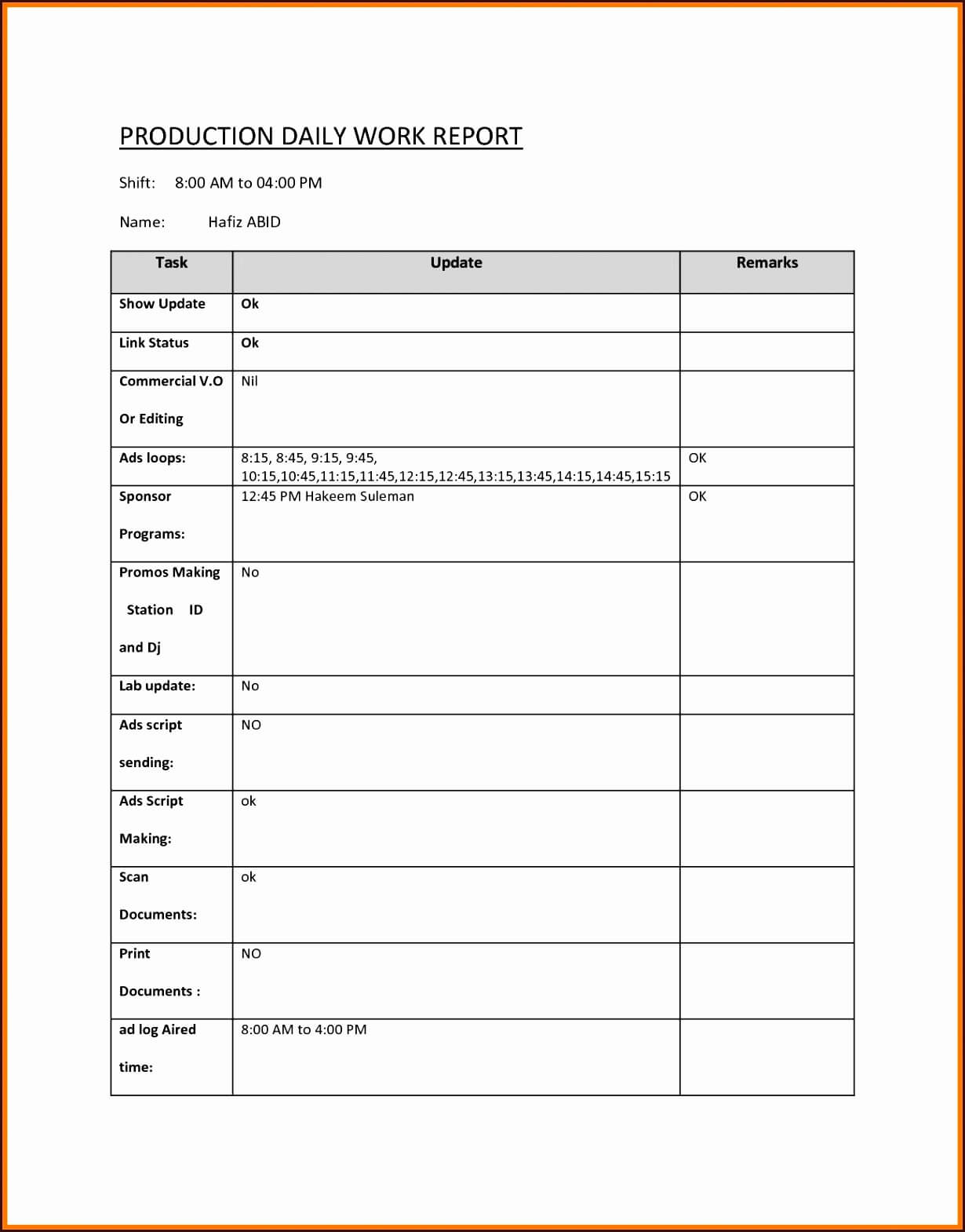 Shift Report Template Examples Restaurant Nursing Daily Throughout Shift Report Template