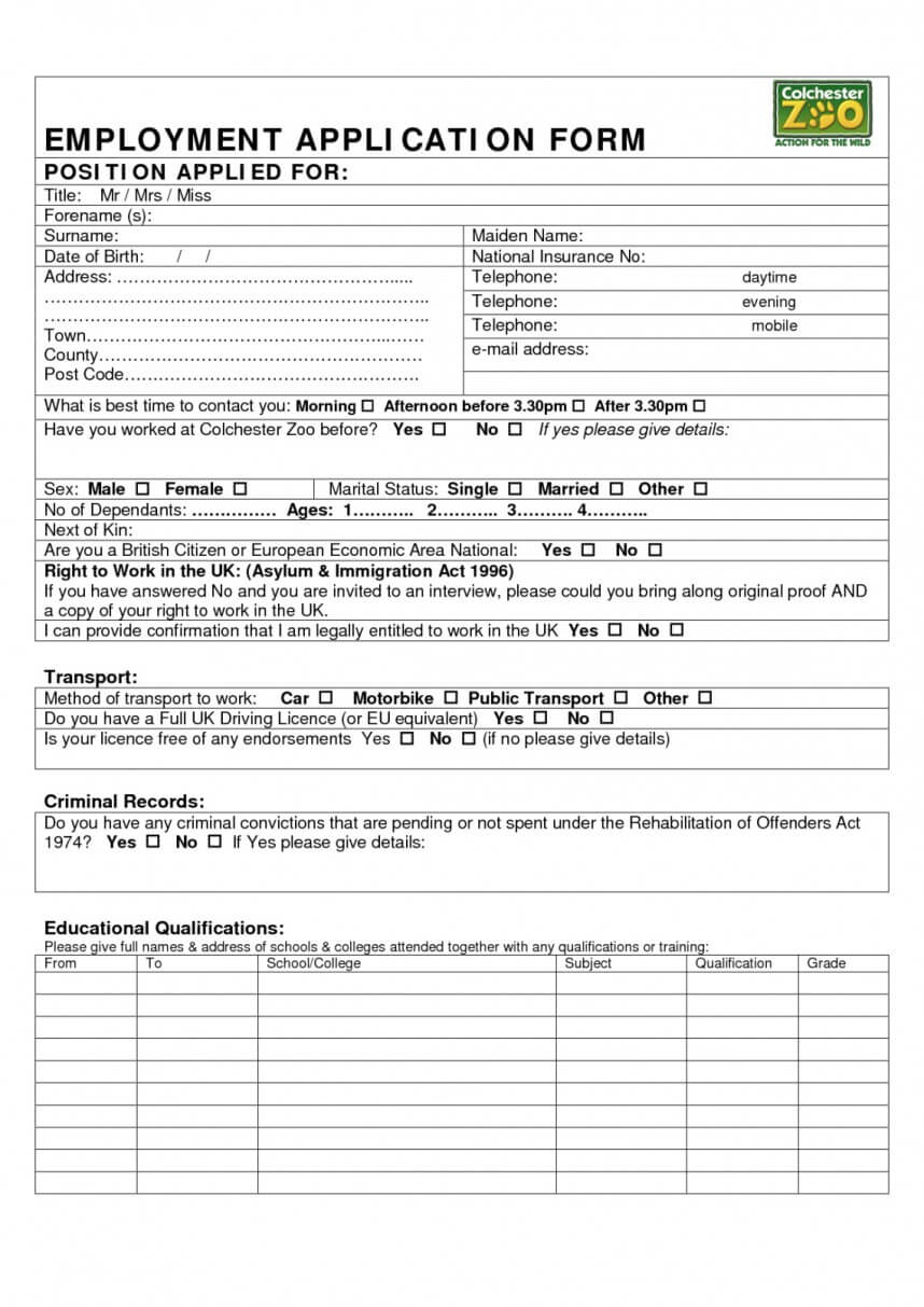 Shocking Employment Application Template Microsoft Word Within Employment Application Template Microsoft Word