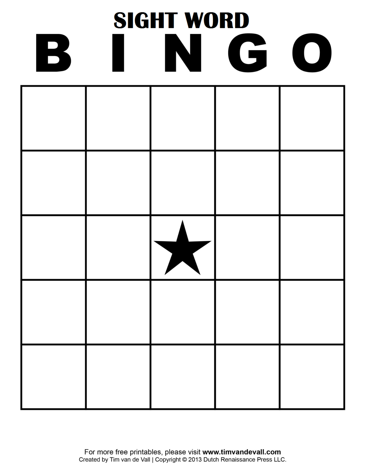Sight Word Bingo Bingo Card Template Bingo Template Intended For 