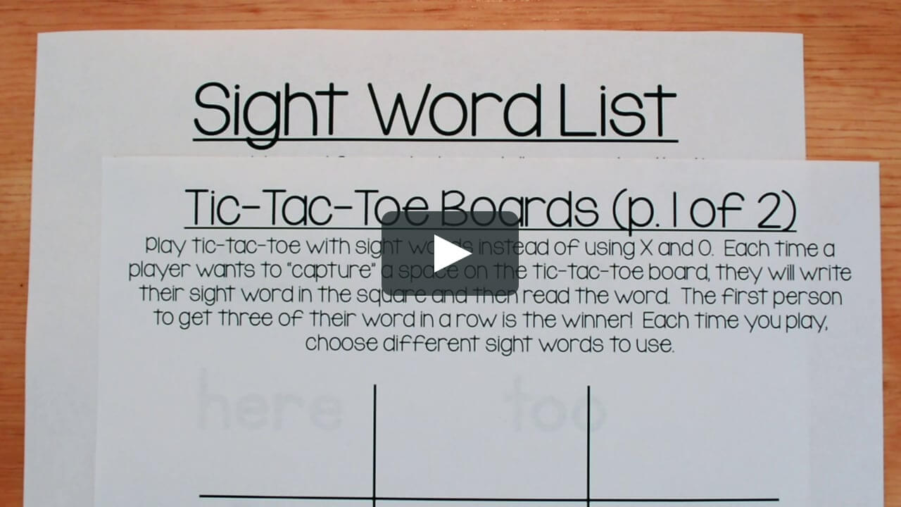 Sight Word Tic Tac Toe Throughout Tic Tac Toe Template Word