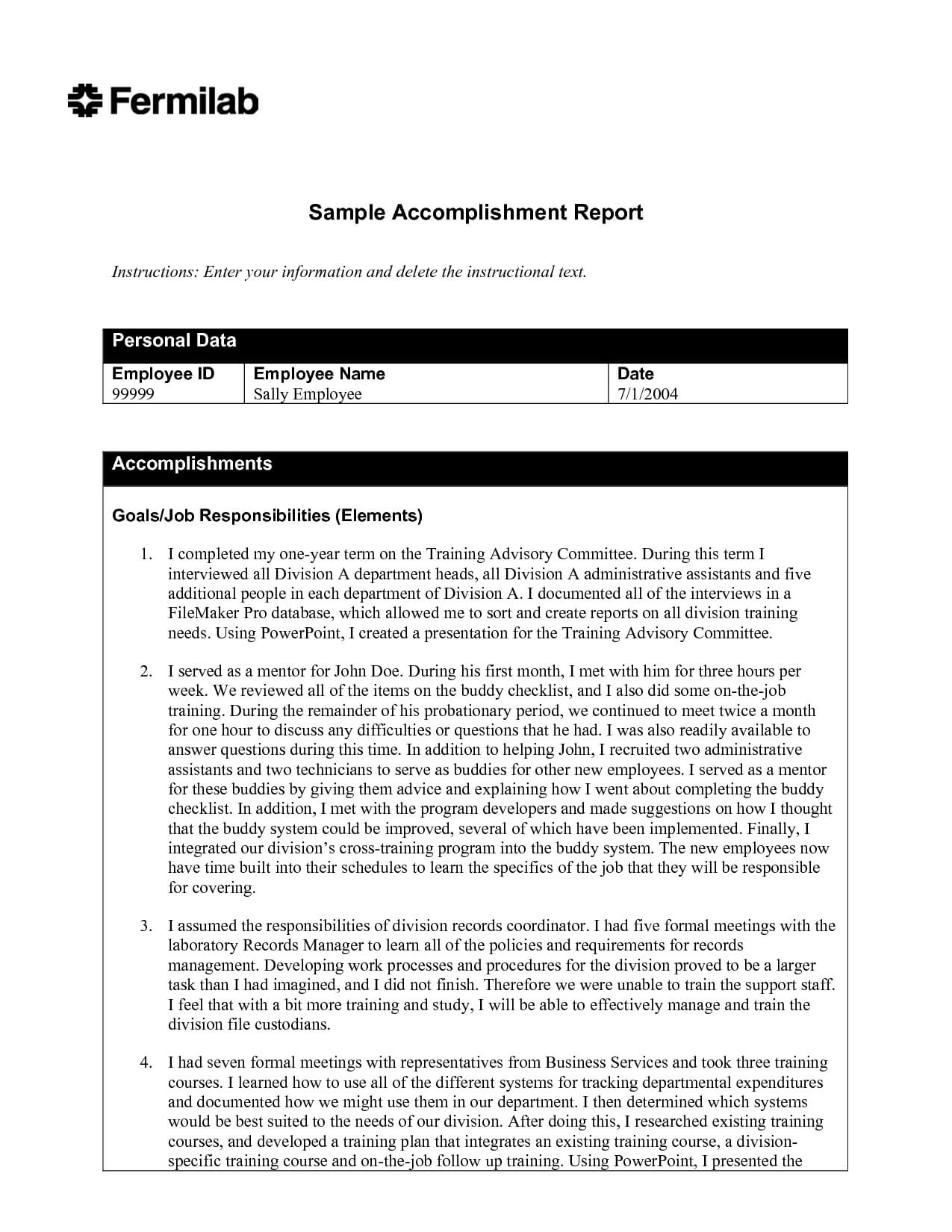 Simple Accomplishment Report Template Sample : V M D Regarding Training Summary Report Template