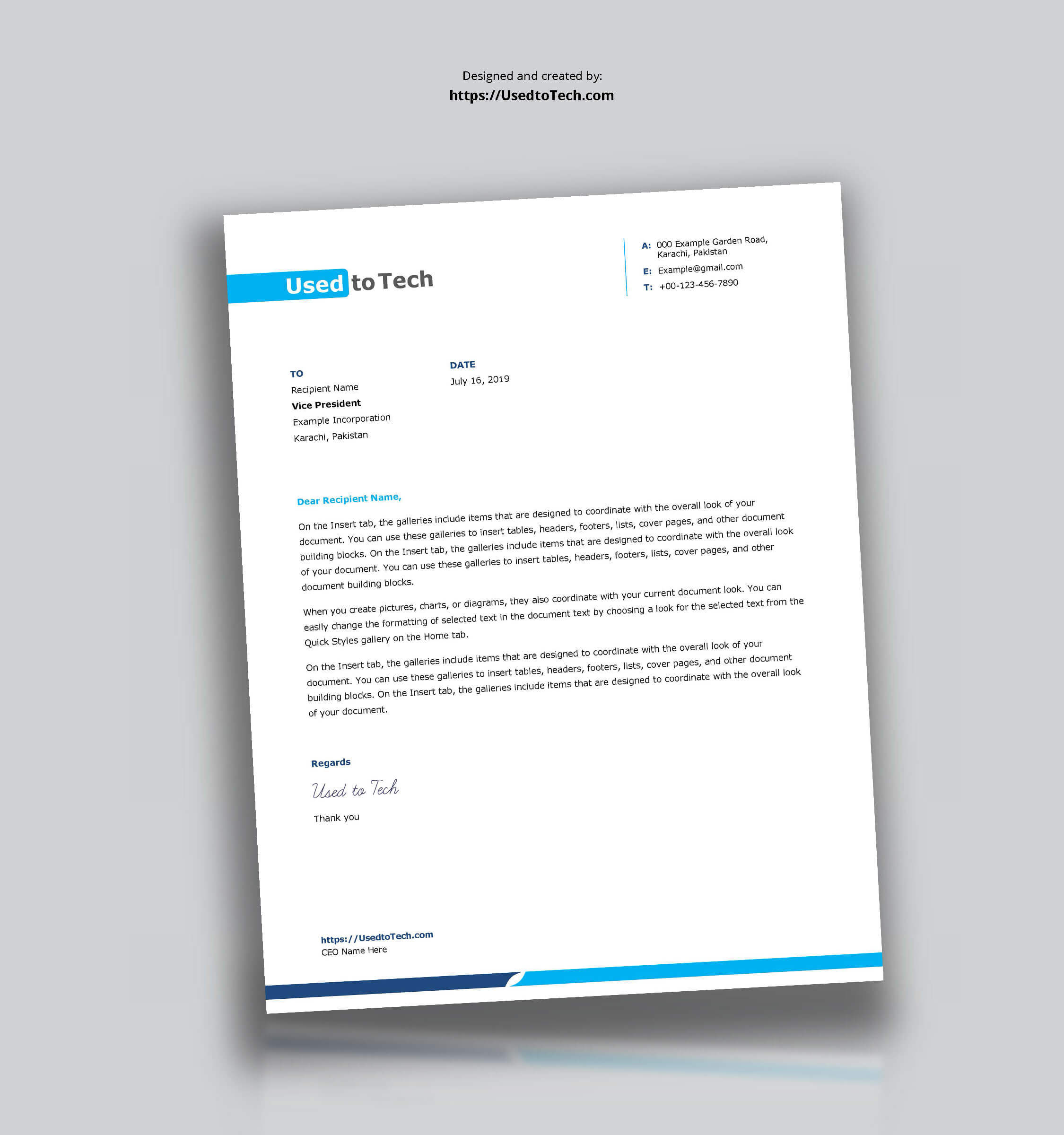 Simple And Clean Word Letterhead Template – Free – Used To Tech With Regard To Word Stationery Template Free