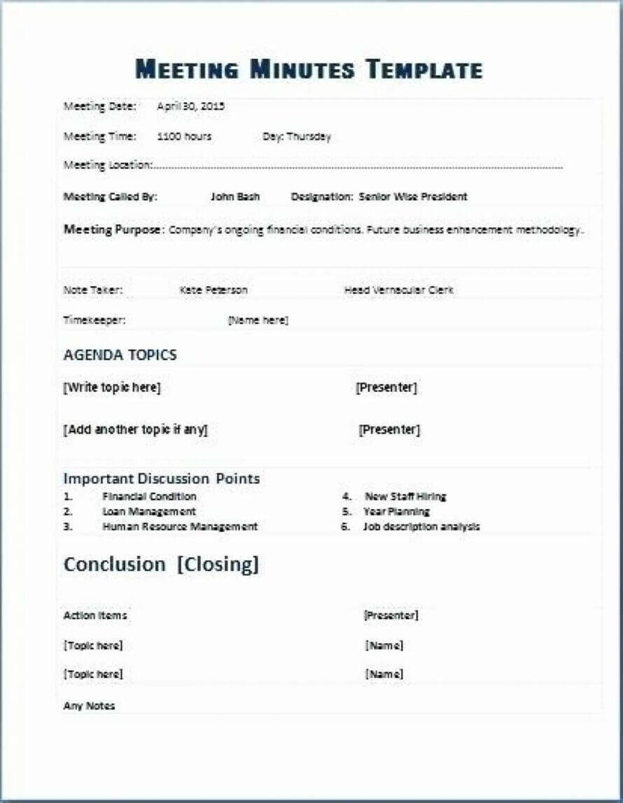 Corporation Meeting Minutes Template