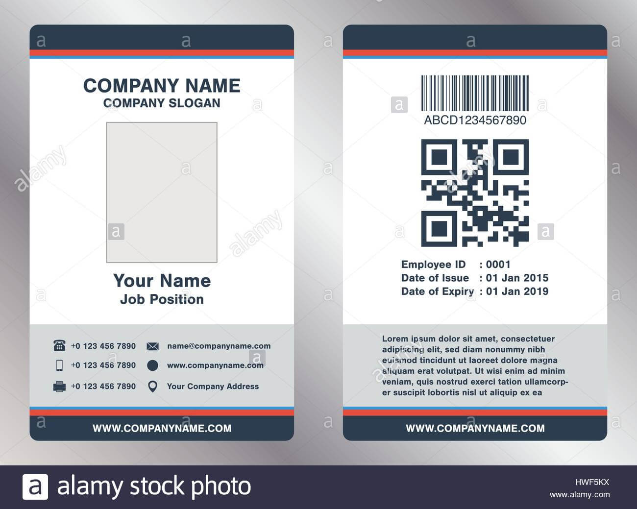 Simple Employee Business Name Card Template Vector Stock In Work Id Card Template