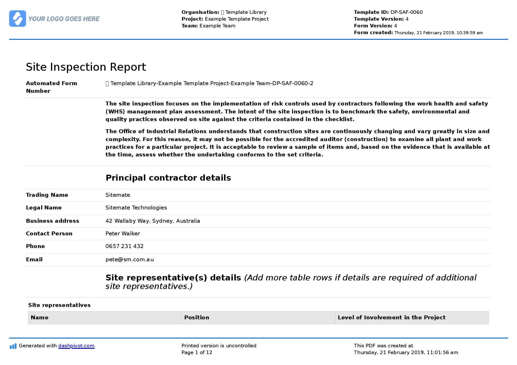 Site Inspection Report: Free Template, Sample And A Proven For Engineering Inspection Report Template