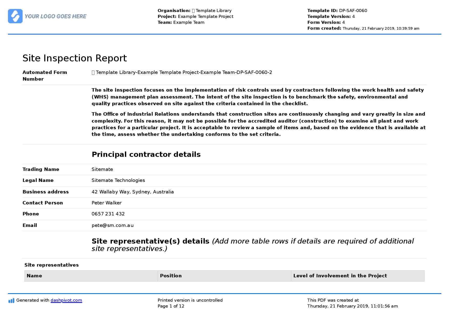 Site Inspection Report: Free Template, Sample And A Proven With Regard To Part Inspection Report Template