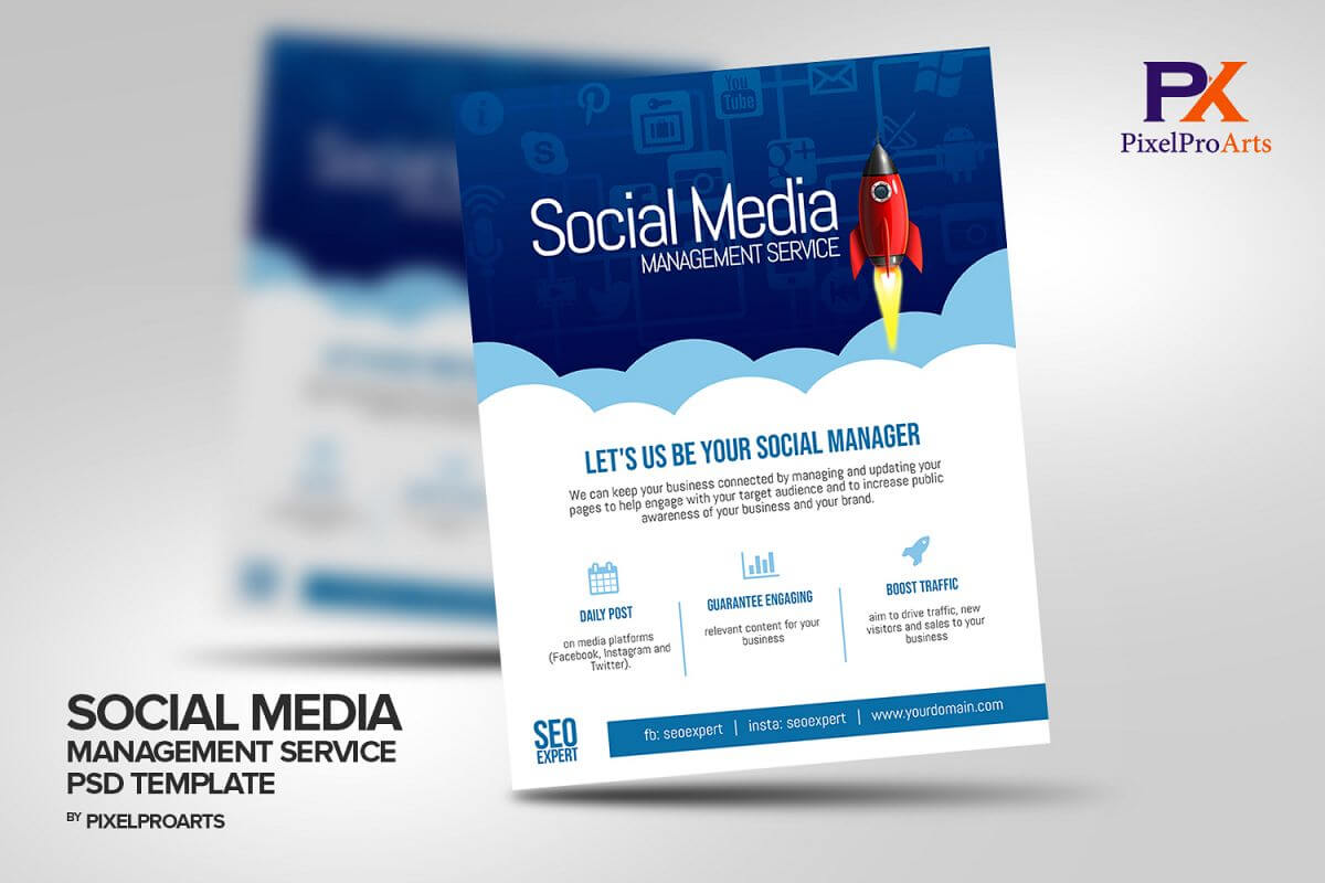 Social Media Management Service Flyer Template In Social Media Brochure Template