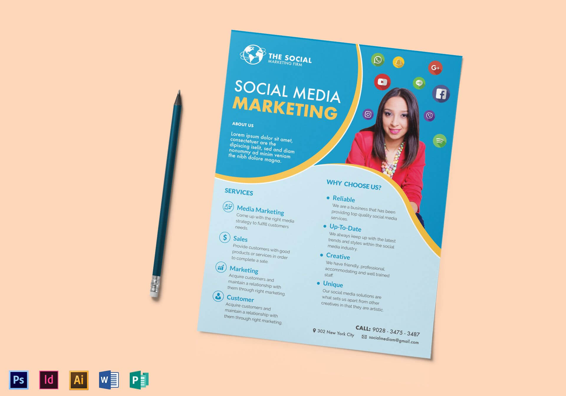 Social Media Marketing Flyer Template Pertaining To Social Media Brochure Template