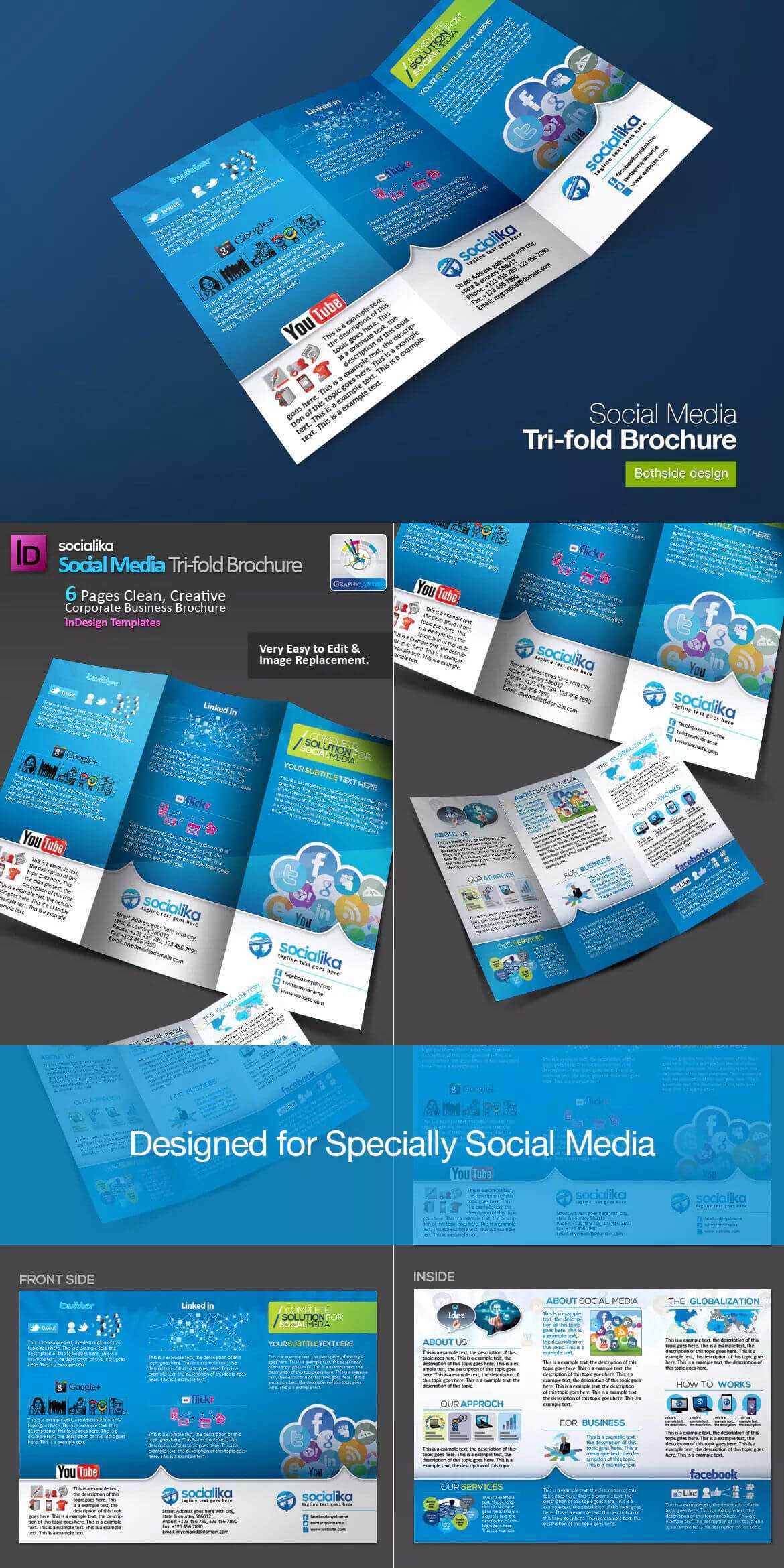 Social Media Tri Fold Brochure Template Indd | Brochure Within Social Media Brochure Template