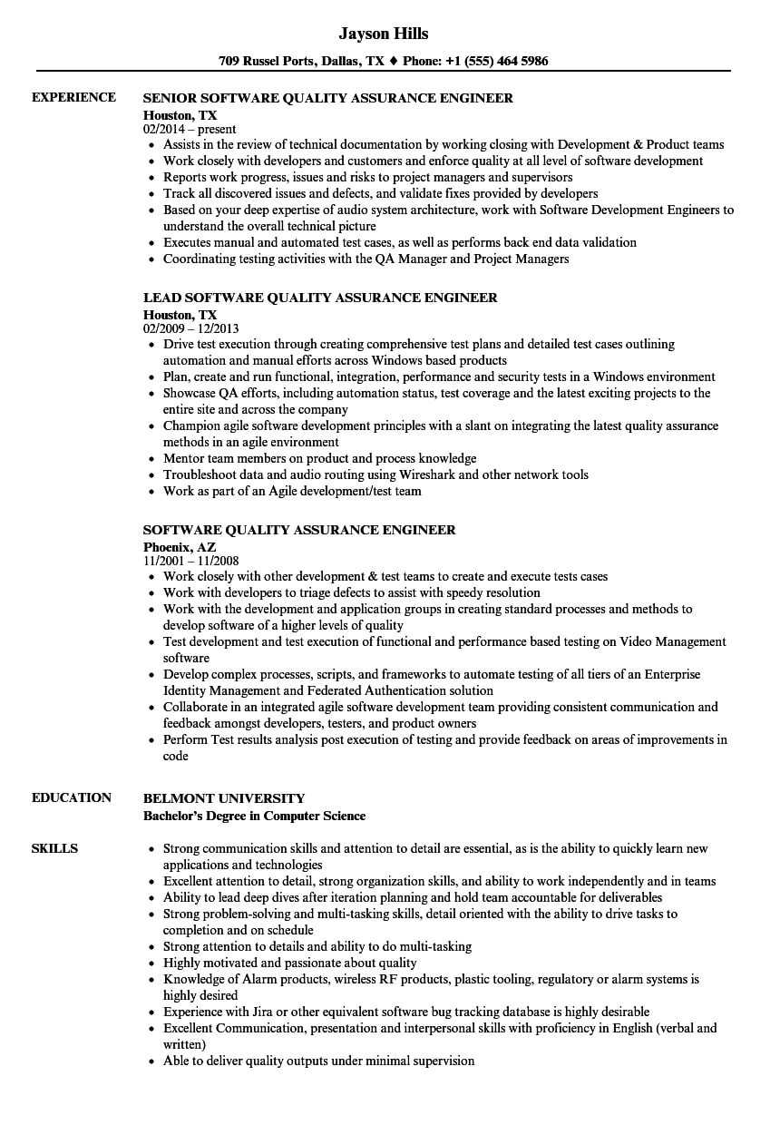 Software Quality Assurance Engineer Resume Samples | Velvet Jobs In Software Quality Assurance Report Template