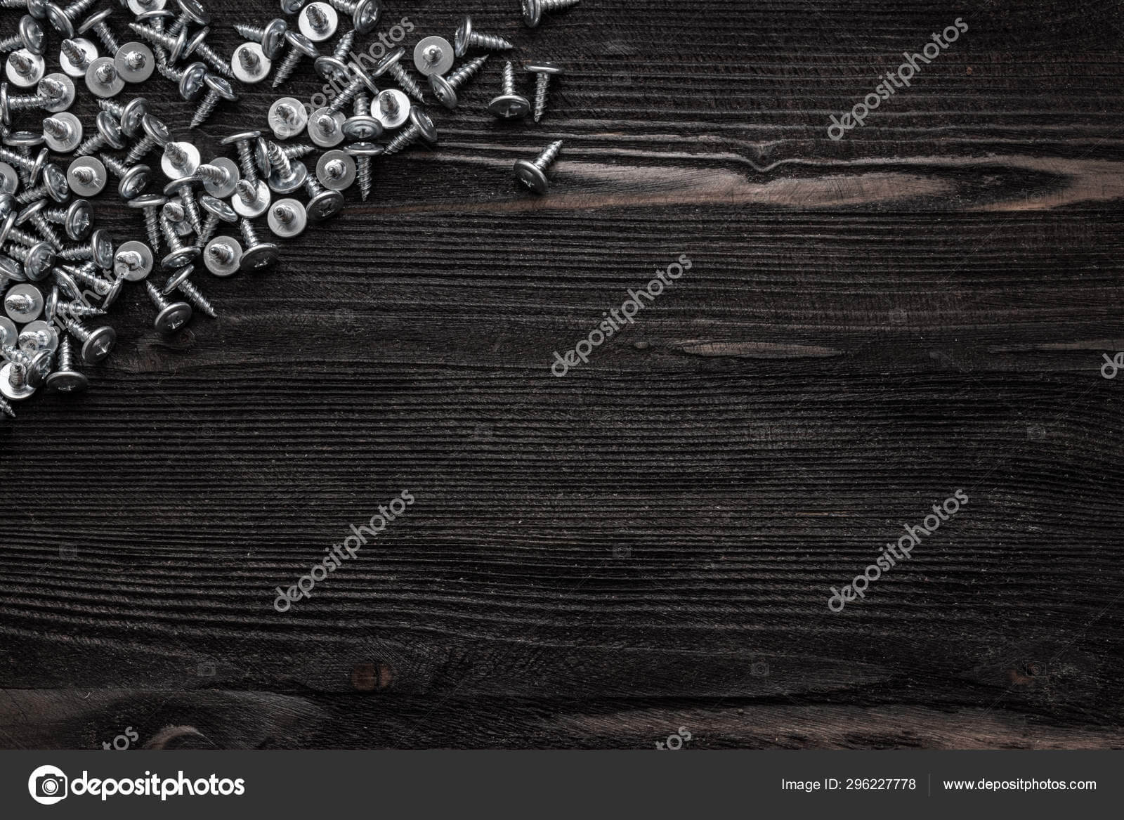 Some Wood Crews On Dark Wooden Desk Board Surface. Top View Within Borderless Certificate Templates