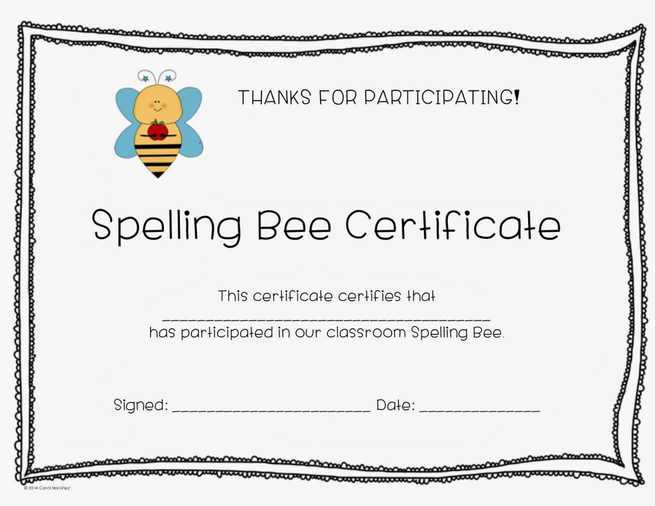 Spelling Bee Certificates | Bee Certificate, Spelling Bee For Spelling Bee Award Certificate Template