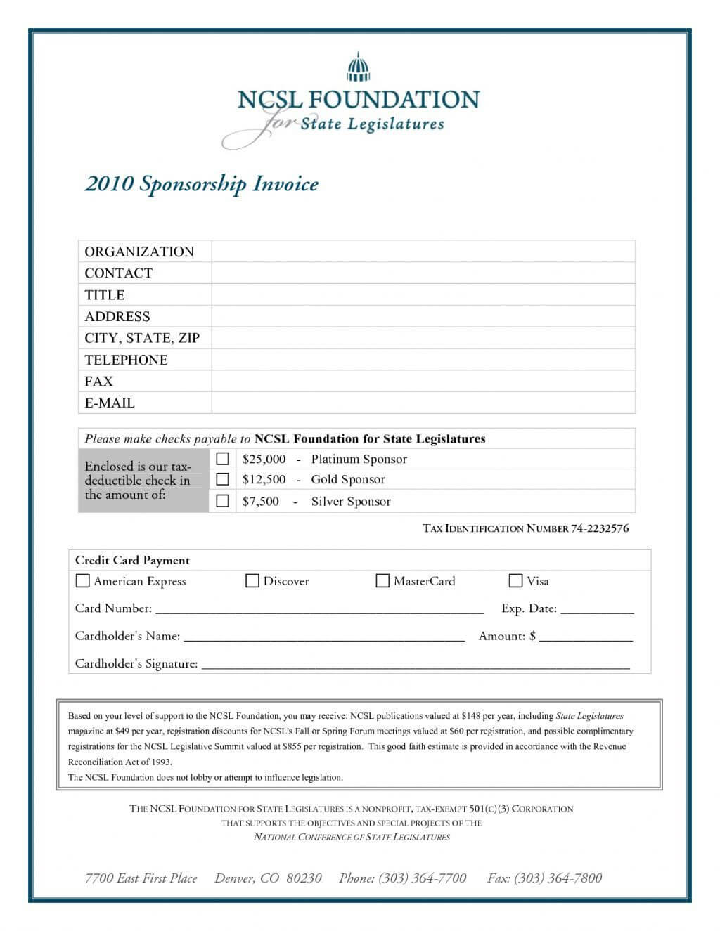 Sponsorship Invoice Sample – Free Download In Sponsor Card Template