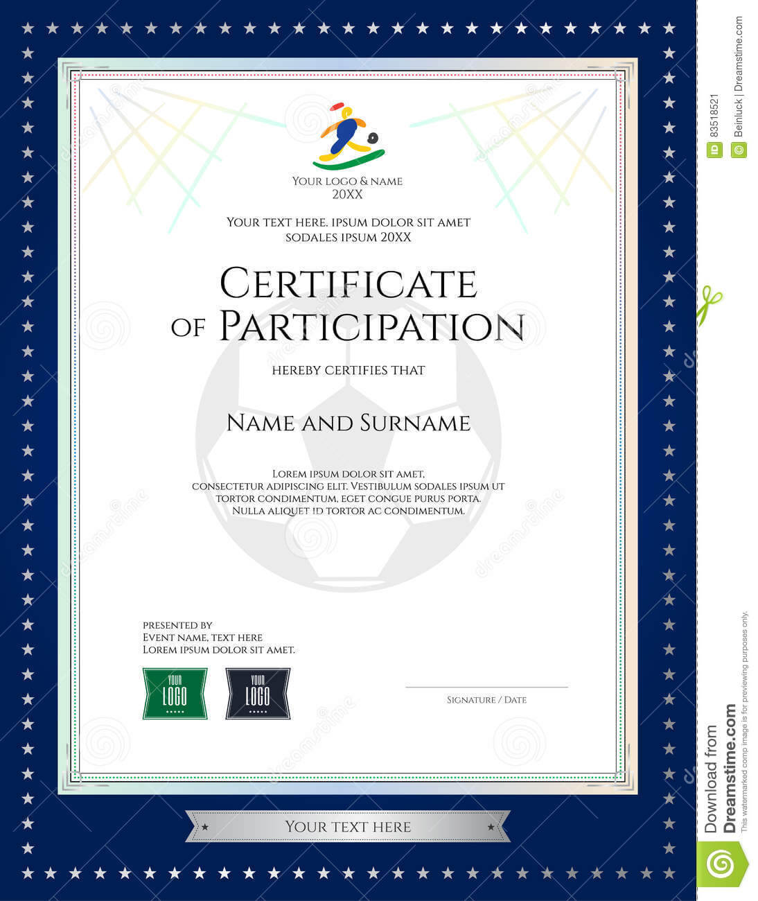 Sport Theme Certificate Of Participation Template Stock In Star Naming Certificate Template