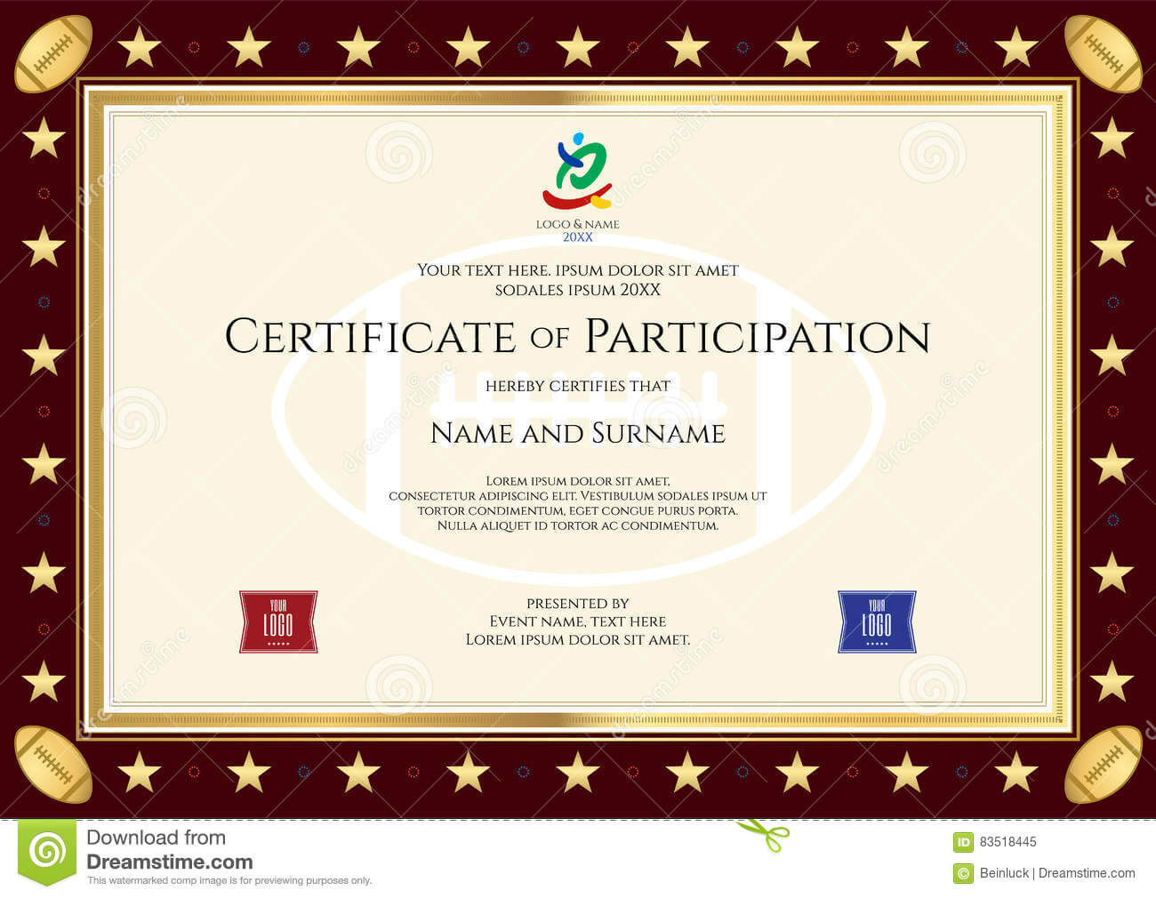 Sport Theme Certification Of Participation Template Stock Throughout Free Templates For Certificates Of Participation