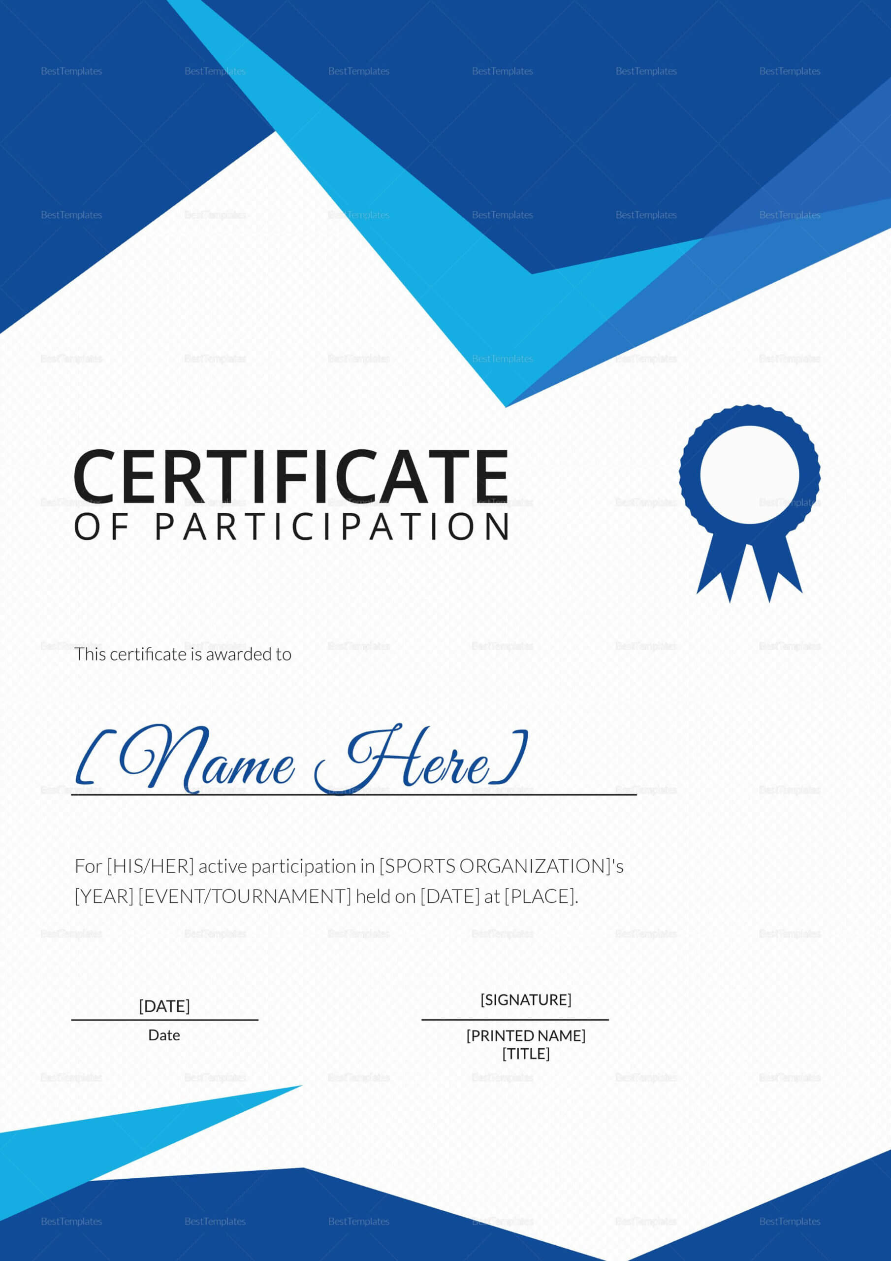 Sports Certificate Of Participation Template | Certificate Pertaining To Certificate Of Participation Template Ppt