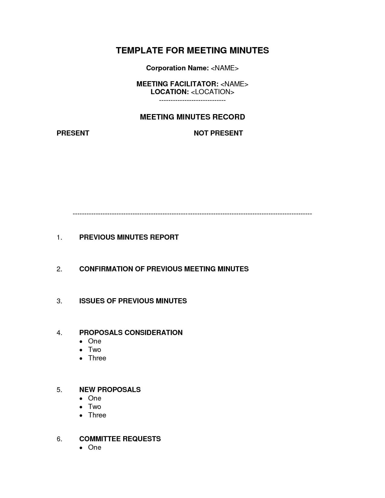 Staff Meeting Minutes Template Word | Bagnas – Corporation Throughout Corporate Minutes Template Word