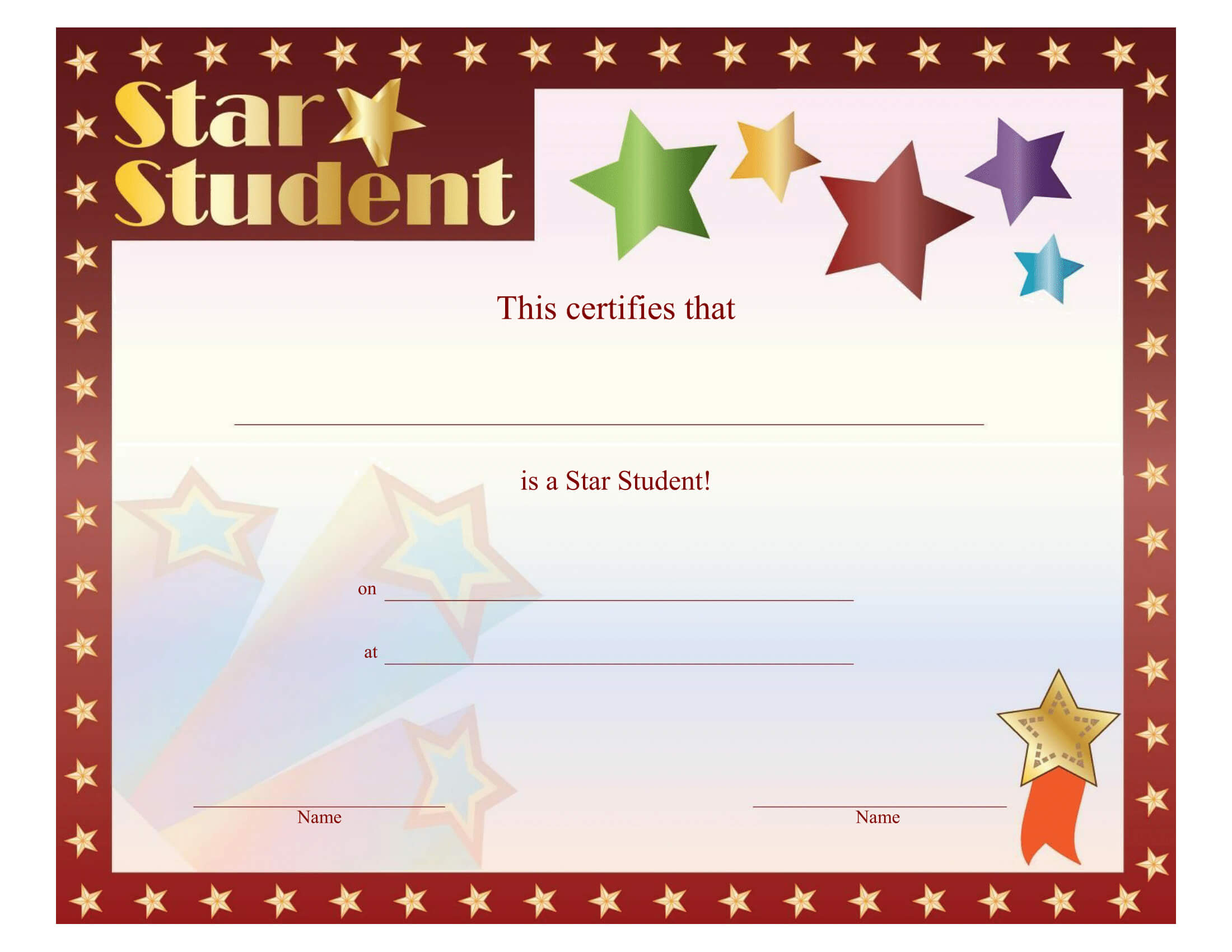 Star Student Certificate – Free Printable Download Throughout Free Student Certificate Templates