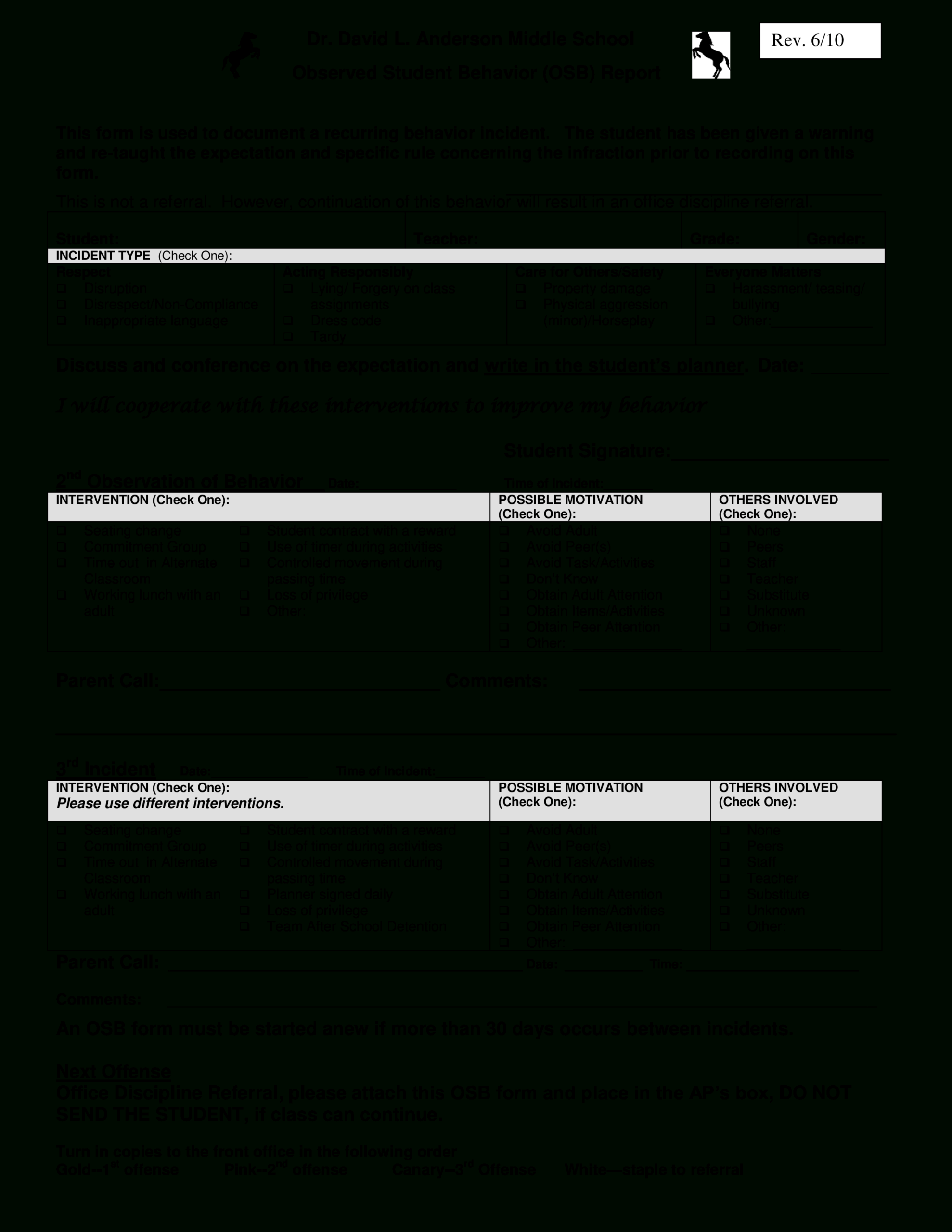 Student Behaviour Student | Templates At Pertaining To Behaviour Report Template