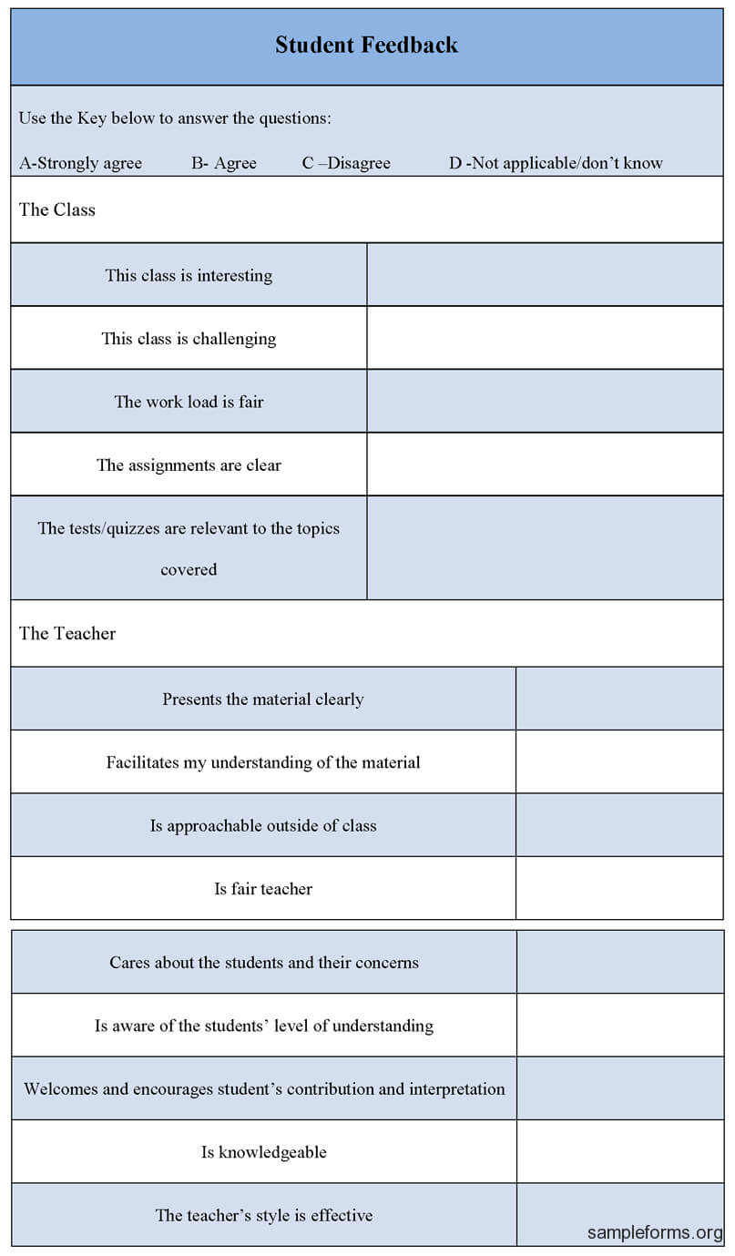 Student Feedback Form | Feedback For Students, Student Inside Student Feedback Form Template Word