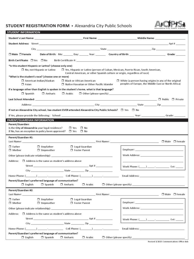 Student Registration Form – 5 Free Templates In Pdf, Word Pertaining To School Registration Form Template Word