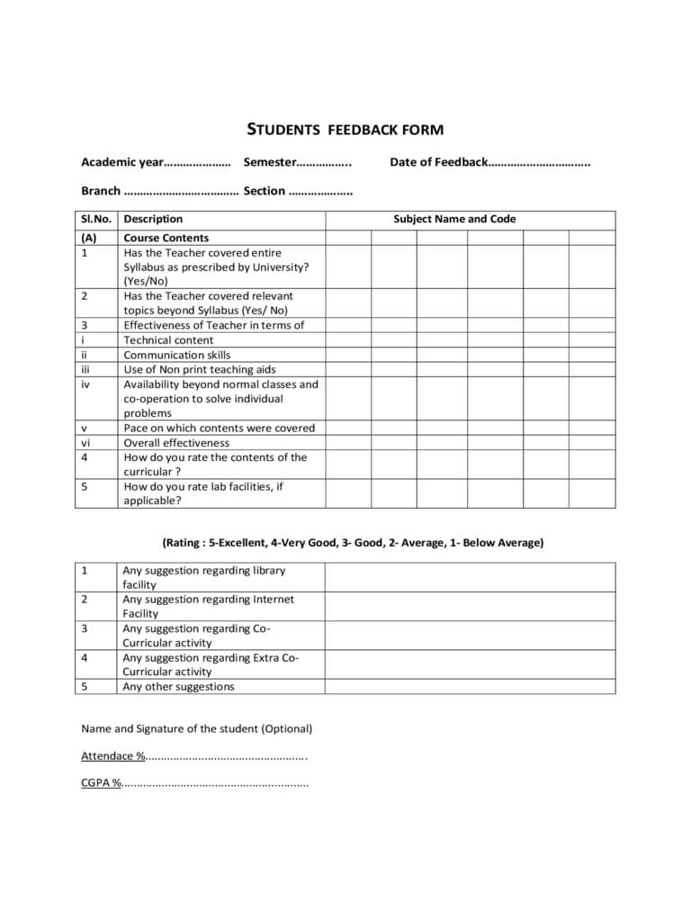 Students Feedback Form - 2 Free Templates In Pdf, Word Throughout Student Feedback Form Template Word