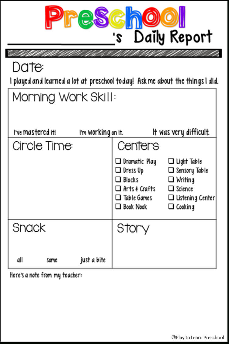 Students' Stuff | Preschool Daily Report, Preschool Lessons Throughout Preschool Weekly Report Template