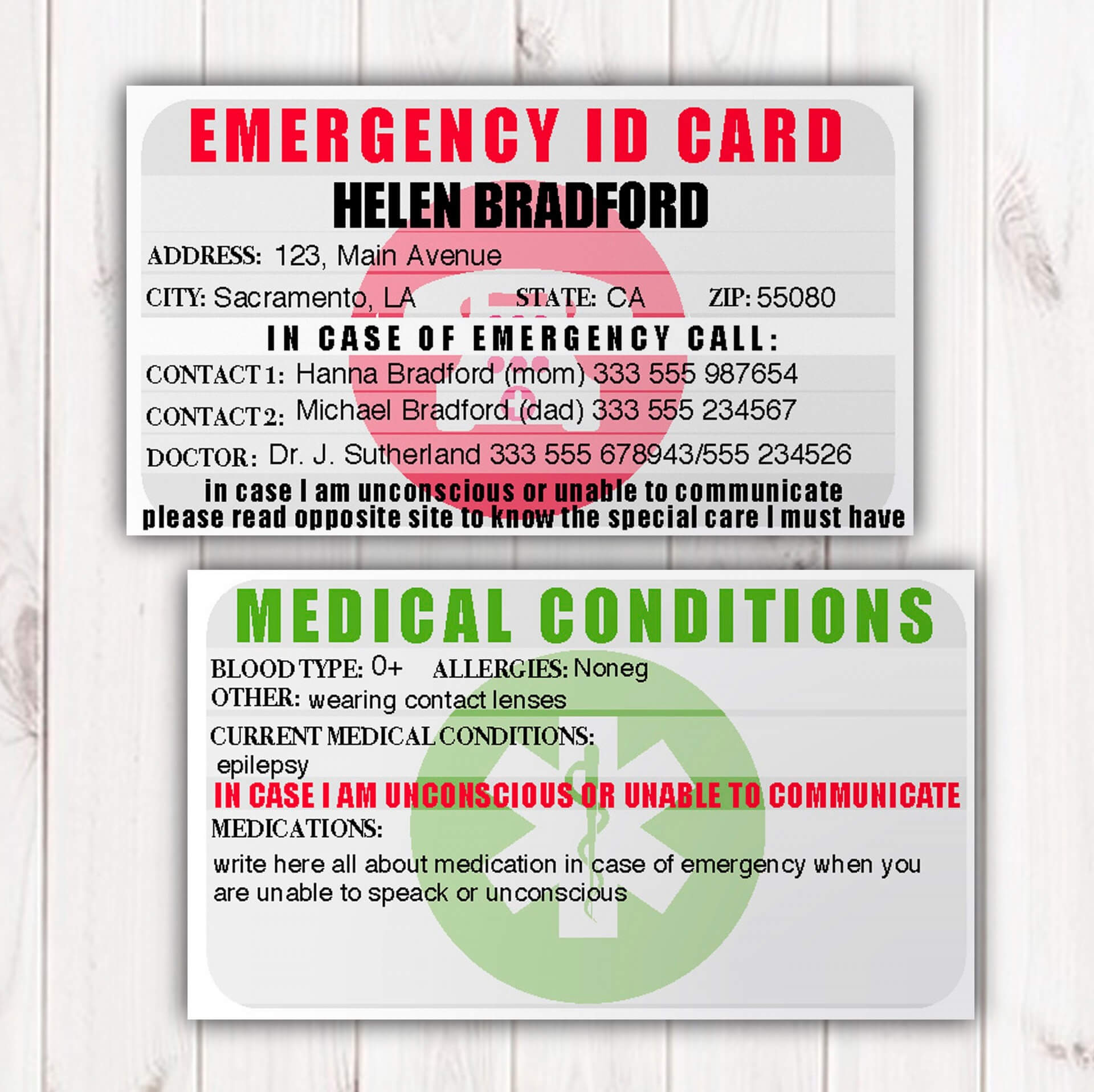 Stunning Emergency Contact Card Template Ideas Wallets Free Within In Case Of Emergency Card Template