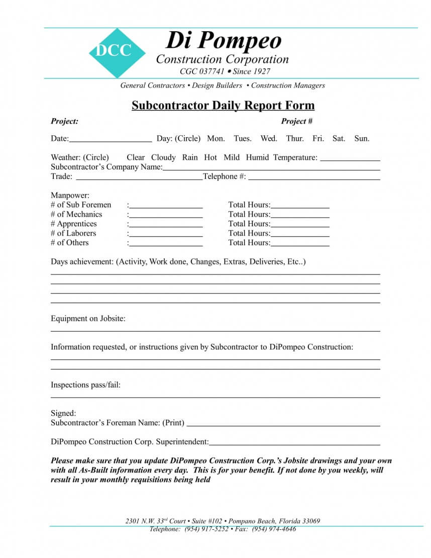 Stupendous Construction Superintendent Daily Report Forms With Superintendent Daily Report Template