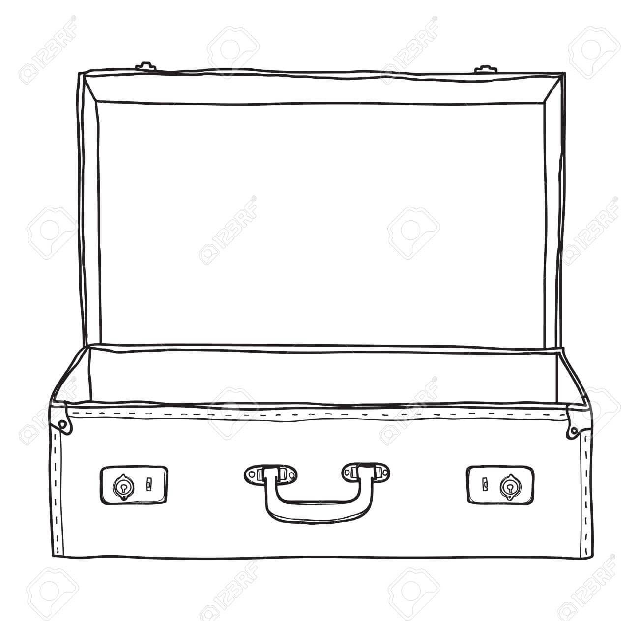 Suitcase Vintage Empty Suitcase Hand Drawn Vector Line Art Illustration With Regard To Blank Suitcase Template