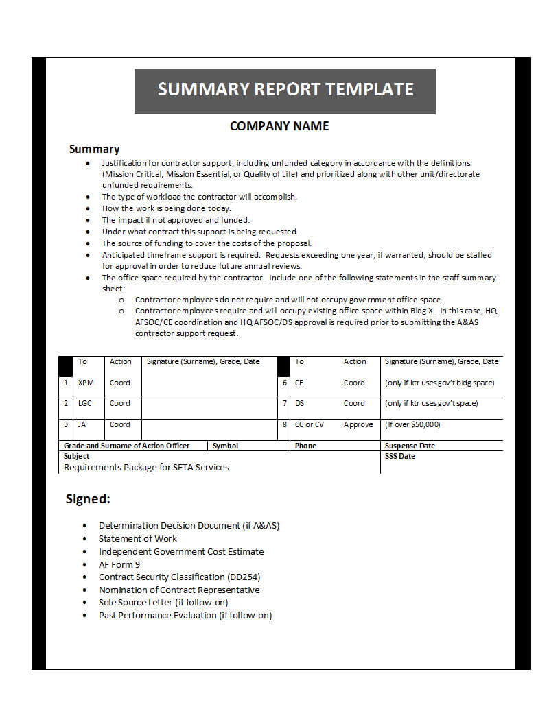 Summary Report Template Within Project Analysis Report Template