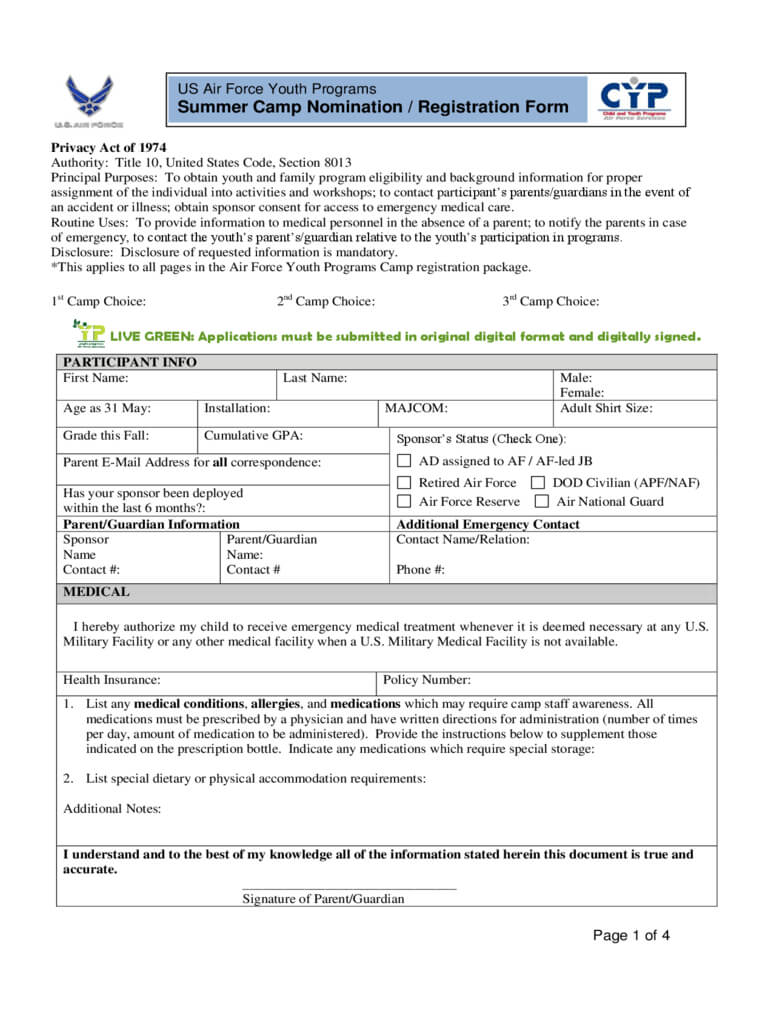 Summer Camp Registration Form – 2 Free Templates In Pdf With Camp Registration Form Template Word
